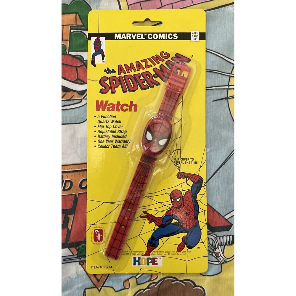 Hope 1990 Marvel Comics Amazing Spider Man Flip Quartz Watch Sealed NOS Vintage